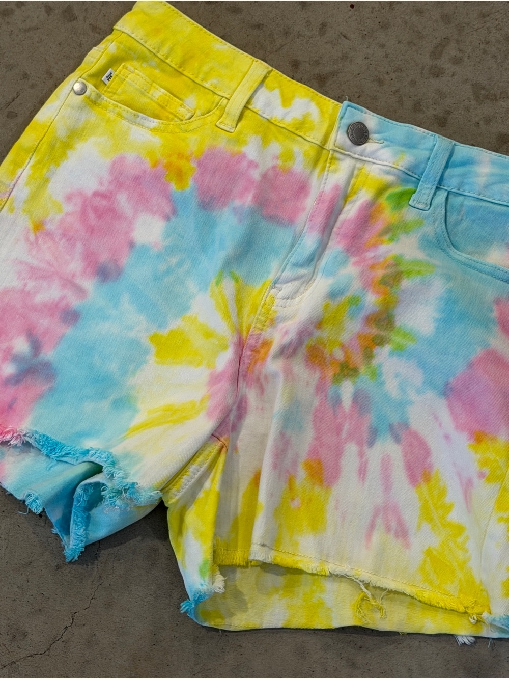 Judy Blue Pastel Tie-Dye High-Rise Jean Shorts in Yellow, Blue & Pink